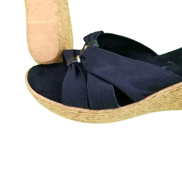 ✅Womens 8M Italian Shoemakers Sandals Wedge Heel Slip On Black Made in Italy - Picture 15 of 16